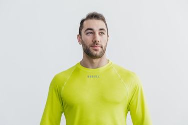 Nobull Lightweight Textured Men's Long Sleeves Yellow Camo | Australia (QG7293)